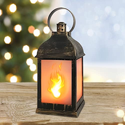 10" Flame Effect Led Lantern - Decorative Lanterns with Timer - Outdoor Hanging Lanterns for Home Wedding Farmhouse Shelf Table Decor - Plastic Vintage Style Lantern