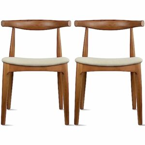 2xhome Set of 2 Contemporary Farmhouse Real Solid Wood Cushion Seat Dining Chairs Elbow Side Chair (Espresso-Beige Seat)