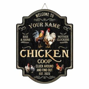 Artsy Woodsy Custom Vintage Chicken Coop Wood Sign (Not Carved or Neon Sign) Wall Door Plaque Decor, Personalized Hen House Fluffy Hut Poultry House Chick Inn Farmhouse Kitchen Funny Chicken Sign (04)