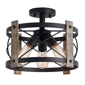 Bargeni Flush Mount Ceiling Light Fixture,13-inch Rustic, Matte Black Finish,3-Light Farmhouse Light Fixtures for Living Room,Kitchen,Bedroom,Dining Room,Foyer,Hallway