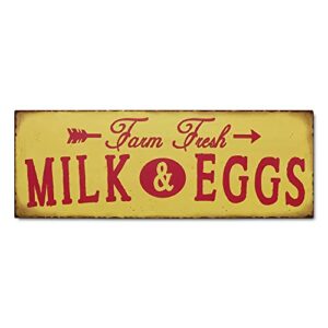 Barnyard Designs 'Farm Fresh Milk & Eggs' Retro Vintage Metal Tin Bar Sign, Decorative Wall Art Signage, Primitive Farmhouse Country Kitchen Home Décor, 13.75" x 5"