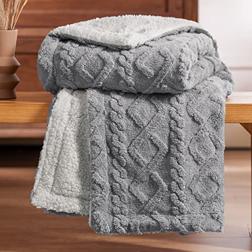 Bedsure Sherpa Throw Blanket for Couch Sofa - Fuzzy Soft Cozy Blanket for Bed, Fleece Thick Warm Blanket for Winter, Grey Fall Throw Blanket, 50x60 Inches