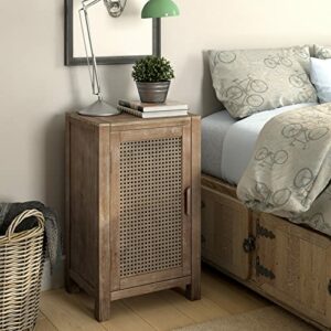 COZAYH Rustic Farmhouse End Table Nightstand with Storage and Woven Fronts, Industrial Accent Bedside Table for Bedroom, Living Room