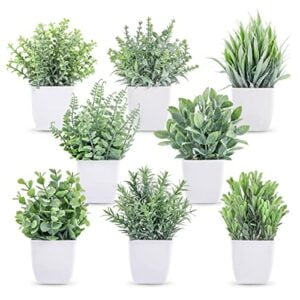 Der Rose 8 Packs Fake Plants Small Artificial Faux Potted Plants for Home Office Farmhouse Bathroom Bedroom Decor Indoor