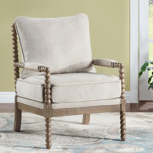 Duhome Linen Fabric Spindle Accent Chair Set with Wood Frame,Modern Accent Chairs with Padded Spring Seat and Brushed White Base for Living Room Bedroom Farmhouse Home Office Belcony