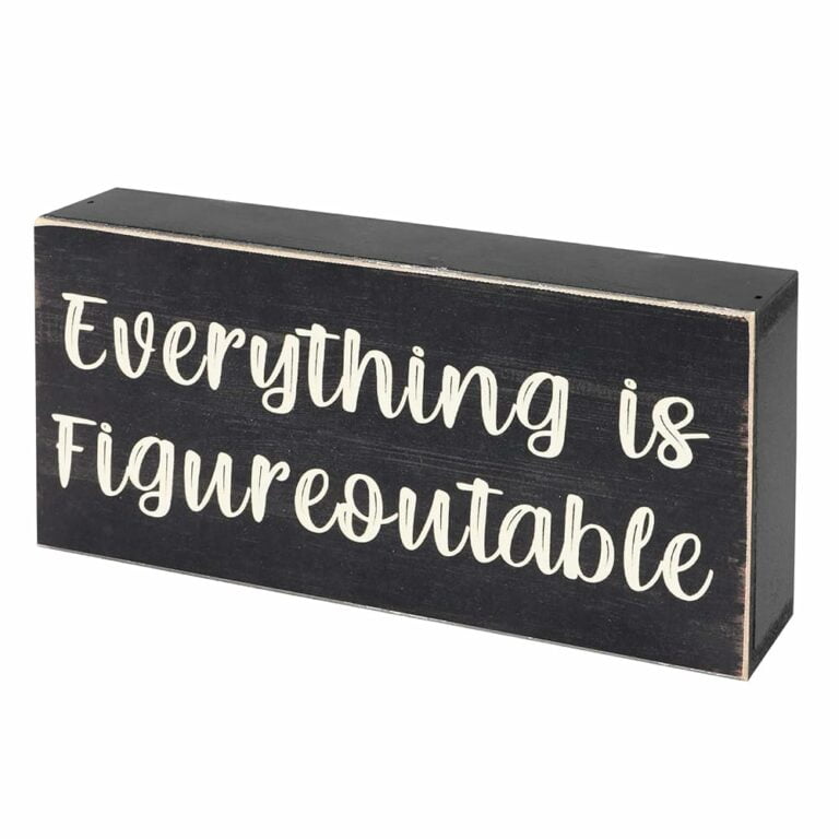 Esur Home Office Desk Black Decor - Inspirational Farmhouse Wooden Box Sign - Everything is Figureoutable