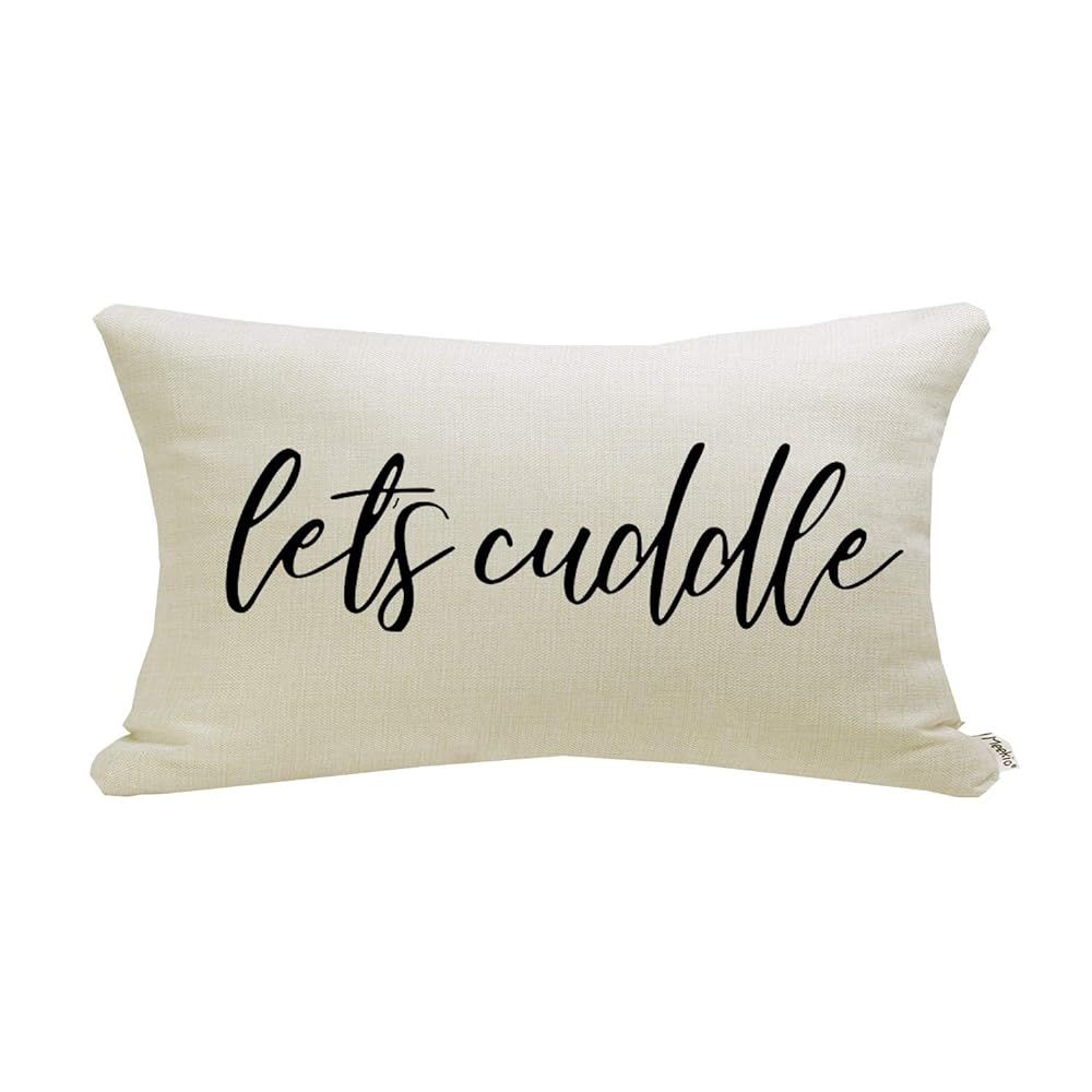 Farmhouse Pillow Covers with Let’s Cuddle Quote 12" x 20" Farmhouse Rustic Décor Lumbar Pillow Covers with Saying Housewarming Gifts Family Room Décor