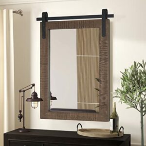 Farmhouse Wall Mirror Rustic Vertical Wood Framed Bathroom Mirror, Hanging Mirrors for Wall Barn Door Style Decorative Vanity Mirrors, 22x30 INCH Walnut Brown