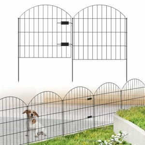 FOREHOGAR Metal Garden Fence with Gate 28in (H) x 11.7ft (L), 1 Gate + 4 Panels Rustproof Border Fence Animal Barrier for Dogs, No Dig Garden Fencing for Yard Backyard Landscape, ECG2827 Black