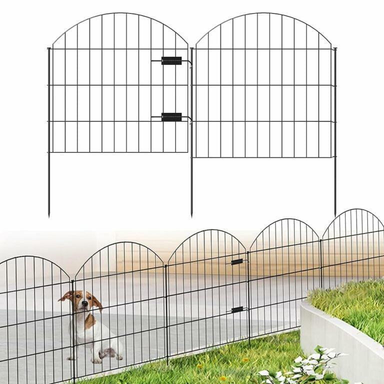 FOREHOGAR Metal Garden Fence with Gate 28in (H) x 11.7ft (L), 1 Gate + 4 Panels Rustproof Border Fence Animal Barrier for Dogs, No Dig Garden Fencing for Yard Backyard Landscape, ECG2827 Black