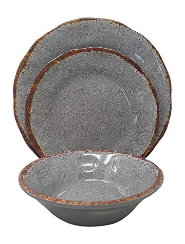 Gianna's Home 12 Piece Rustic Farmhouse Melamine Dinnerware Set (Gray)