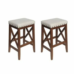 Great Deal Furniture Nancy Contemporary Farmhouse Upholstered Fabric Barstools (Set of 2), Beige and Walnut