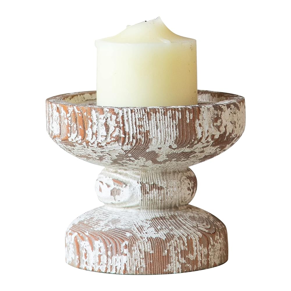 Hand Crafted Wooden Candle Holders Pillar, Candle Holders for Candlesticks, Farmhouse Shabby Chic Candle Holders for Home Living Room, Candle Centerpieces for Tables (5.7" x 5.7" x 4.7")