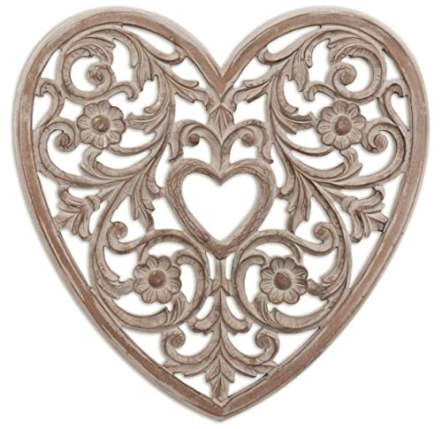 JFY DESIGNS | PACITA 24X24 INCH CARVED WOODEN HEART SHAPED MEDALLION - WALL MEDALLION DECOR | TRADITIONAL DECOR | WALL PANEL | CONTEMPORARY & FARMHOUSE DESIGN FOR ANY ROOM AND ANY SPACE IN YOUR HOME