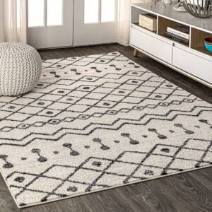 JONATHAN Y MOH208A-4 Aksil Moroccan Beni Souk Indoor Farmhouse Area-Rug Bohemian Minimalistic Geometric Easy-Cleaning Bedroom Kitchen Living Room Non Shedding, 4 ft x 6 ft, Cream/Black