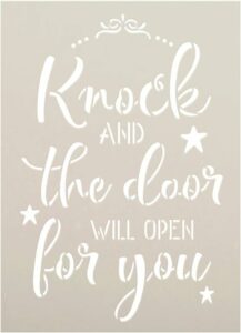 Knock and The Door Will Open for You Stencil with Stars by StudioR12 | DIY Inspirational Faith Farmhouse Home Decor | Select Size (9 x 6.5 inch)