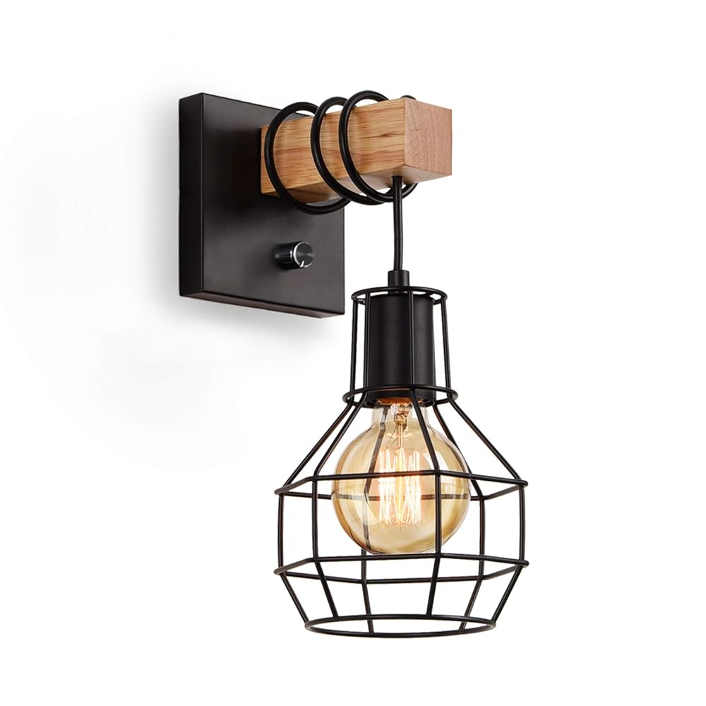 LIGHTESS Black Wall Sconces with Dimmer ON/Off Switch, Cage Wall Mount Light Fixture Industrial Farmhouse Lighting for Living Room Kitchen, C71Y215