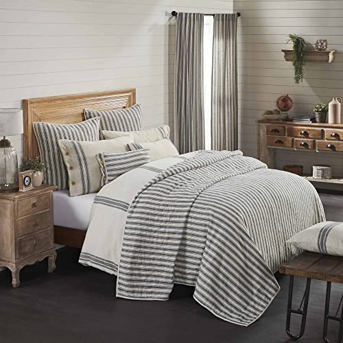 Piper Classics Market Place Gray Queen Quilt, 100% Cotton with Gray Ticking, Hand Quilted Grain Sack Bed Spread Bedding for Boho, Shabby Chic and Rustic Farmhouse Decor (90”x90”)