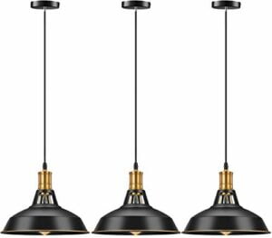 Pynsseu Farmhouse Style Industrial Pendant Light, Vintage Barn Hanging Pendant Lighting, Modern Pendant Lamp Fixture 3 Pack, Oil Rubbed Black Finish