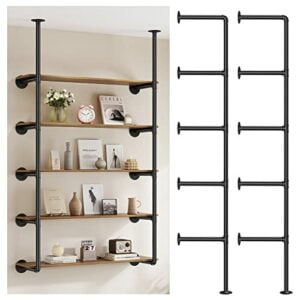 Pynsseu Industrial Iron Pipe Shelf Wall Mount, Farmhouse DIY Open Bookshelf, Pipe Shelves for Kitchen Bathroom, bookcases Living Room Storage, (2Pack of 5 Tier, 68" Tall,12" deep,Hardware Only)