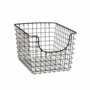 Spectrum Diversified Scoop Wire Basket, Vintage-Inspired Steel Storage Solution for Kitchen, Pantry, Closet, Bathroom, Craft Room & Garage, Small, Industrial Gray