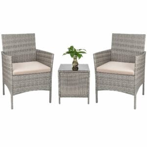 Tuoze 3 Pieces Furniture Rattan Outdoor Conversation Patio Set with Table Chairs Backyard Porch Decor, Grey