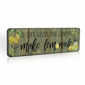 Vintage Lemon Signs for Lemon Themed Kitchen Decor Farmhouse Wall Decor Arts Plaque Inspirational Lemon Saying Signs -If Life Gives You Lemons Make Them Lemonade by 16x5 inches