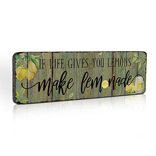 Vintage Lemon Signs for Lemon Themed Kitchen Decor Farmhouse Wall Decor Arts Plaque Inspirational Lemon Saying Signs -If Life Gives You Lemons Make Them Lemonade by 16x5 inches