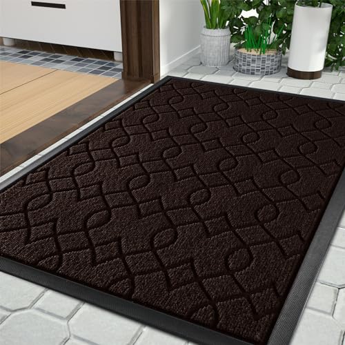 Yimobra Durable Front Door Mats, Heavy Duty Water Absorbent Mud Resistant Easy Clean Entry Outdoor Indoor Rugs,Non Slip Backing, Exterior Mats for Outside Patio Porch Farmhouse, 29.5 x 17