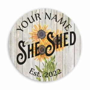 Your Name Personalized She Shed Rustic Looking Farmhouse Chic Wood 14" Round Sign Wall Décor Gift B3-00140020001