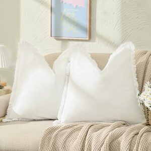 ZWJD Farmhouse Pillow Covers 26x26 Set of 2 Cream Throw Pillow Covers with Fringe Chic Cotton Decorative Pillows Square Cushion Covers for Sofa Couch Bed Living Room Boho Decor